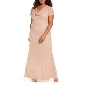 JS Collections Beaded A-Line Evening Gown Rose Gold Pink Size 14W Formal Dress